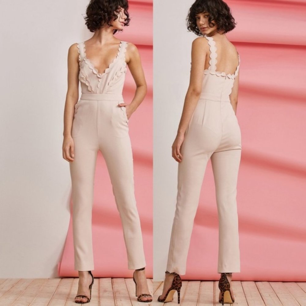 FOXIEDOX CREAM SCALLOPED JUMPSUIT, SMALL